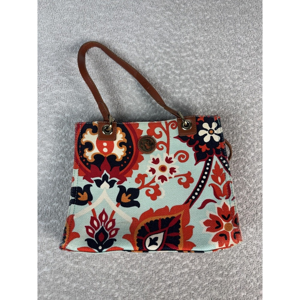 Spartina 449 Tote Bag Womens Small Multicolor Linen‎ Leather Shoulder Floral